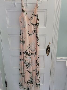 Avec Les Filles Palm Print Wide Leg Jumpsuit Size 8 Blush Pink